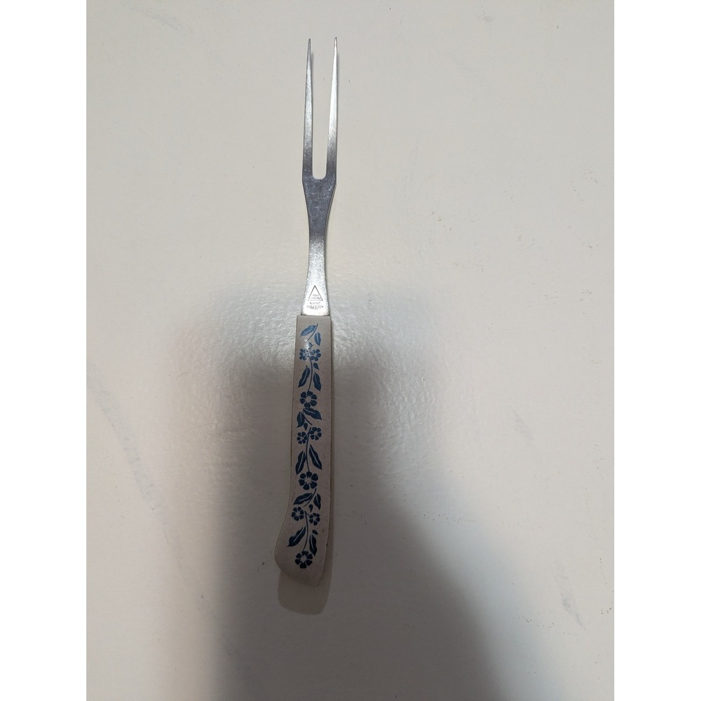 Vintage Household Japan Surgical Stainless Meat Fork Country Blue Floral 9.25"